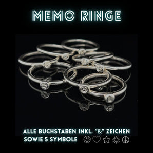 MEMO Silberring - Alle Buchstaben inkl. "&" sowie 5 tolle Symbole möglich!